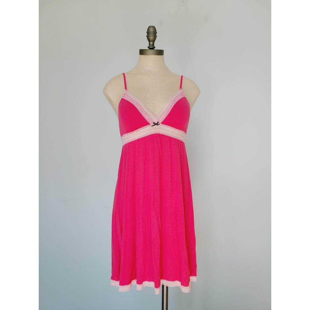 Y2K Victoria's Secret Sz M Babydoll Mini Dress Hot Pink Lacy McBling It Girl